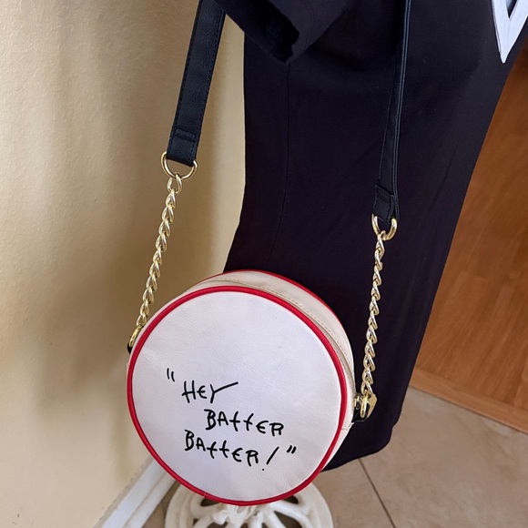 Betsey Johnson Luv Betsey Baseball Crossbody Bag with Hey Batter Batter print - Picture 13 of 14